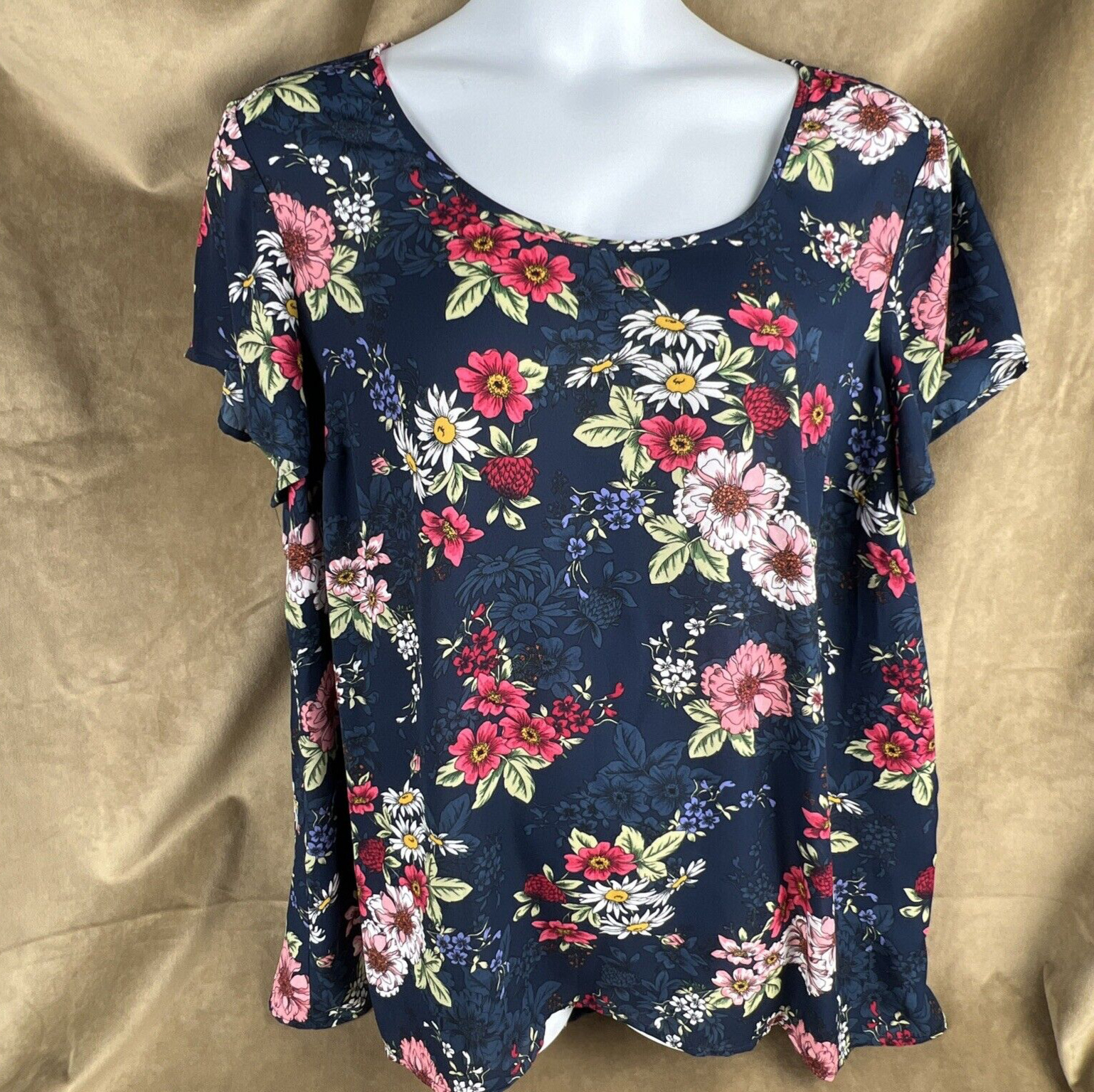 Torrid Sz 3 Sheer Womens 3X Floral Blouse ~ Flowers Blue Plus Top Shirt