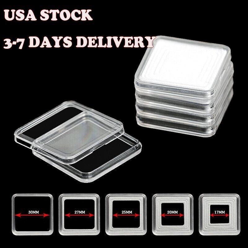 100Pieces 30MM Square Plastic Coins Capsule Box for Storage Coin Cases
