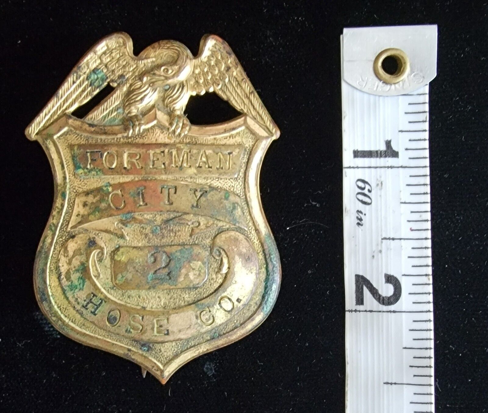 Antique Early Fire Department FOREMAN badge CITY HOSE CO. No 2 ☆ Simmang Sample?