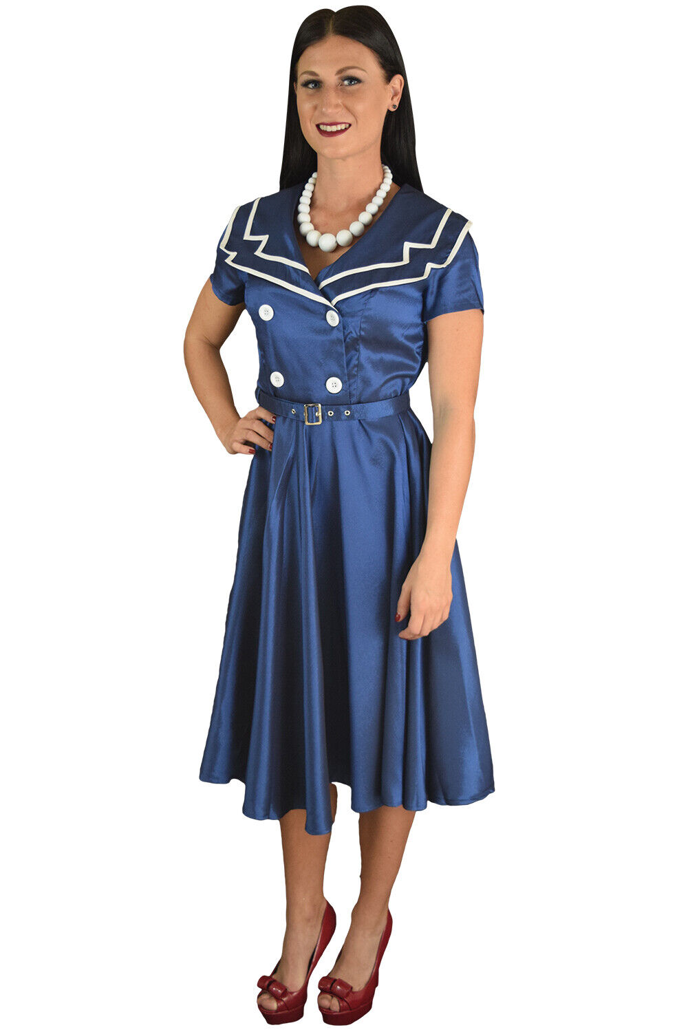 Vintage Retro Navy Sailor dress 1940s SWING FLARED PARTY retro Dress