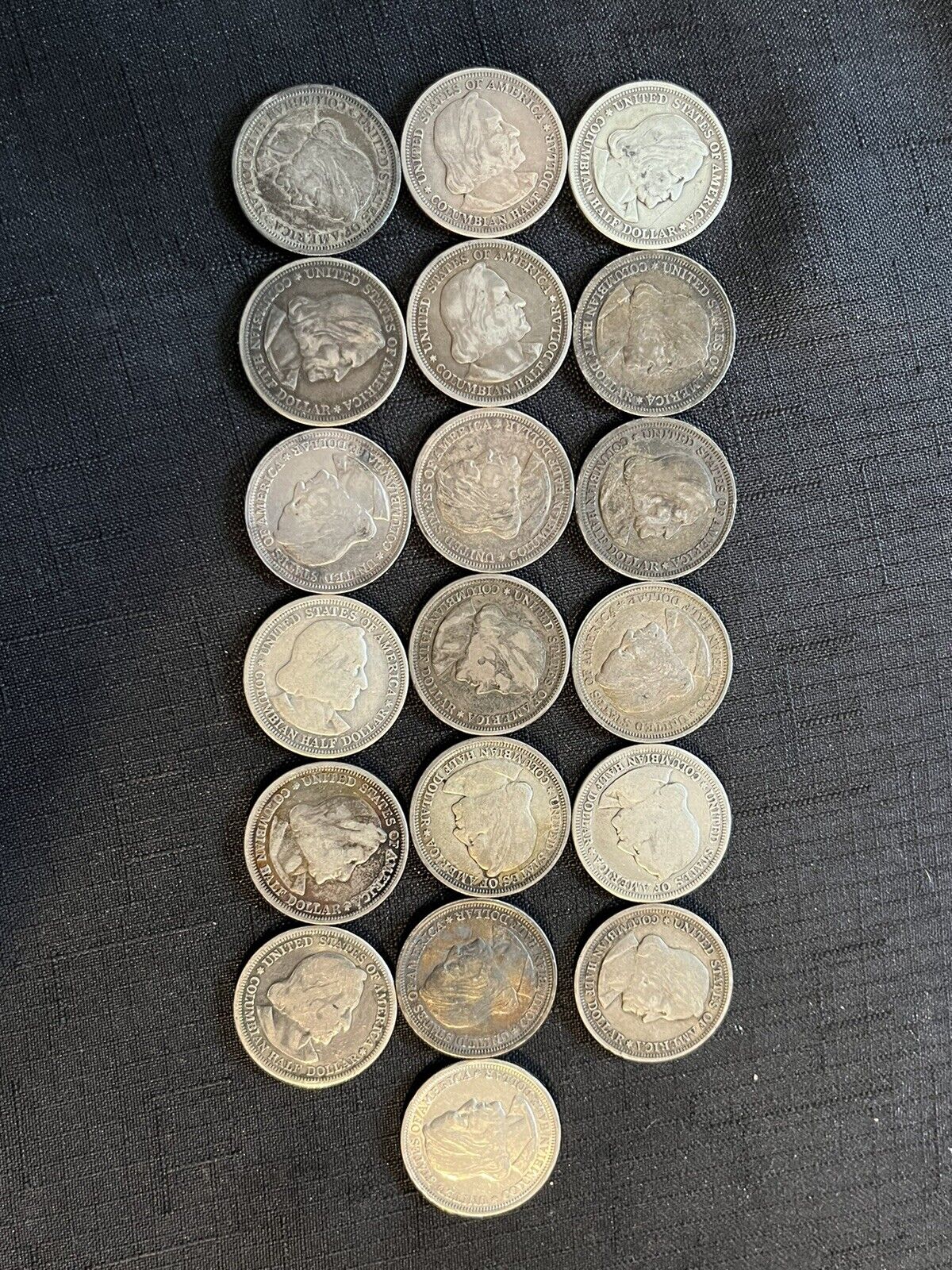 1892 & 1893 Columbian Exposition Half Dollar Coins 90% Silver / Lot Of 19 Coins