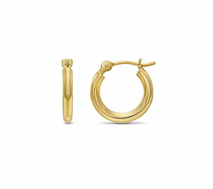 14K Real Solid Yellow Gold Shiny Polished Round Creole Hoop Earrings All Sizes