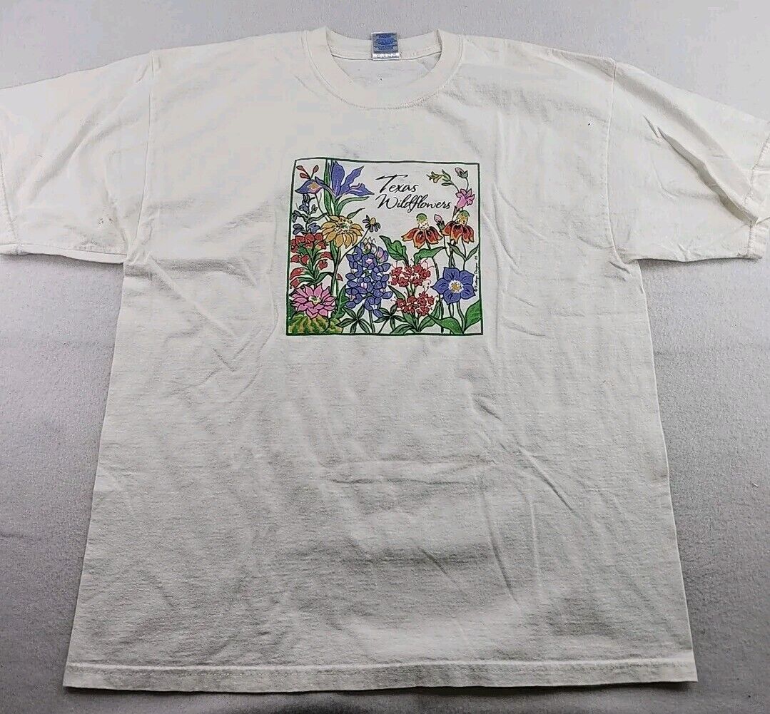 Vintage 2005 Texas Wildflowers Graphics T-shirt Mens XL White Cotton
