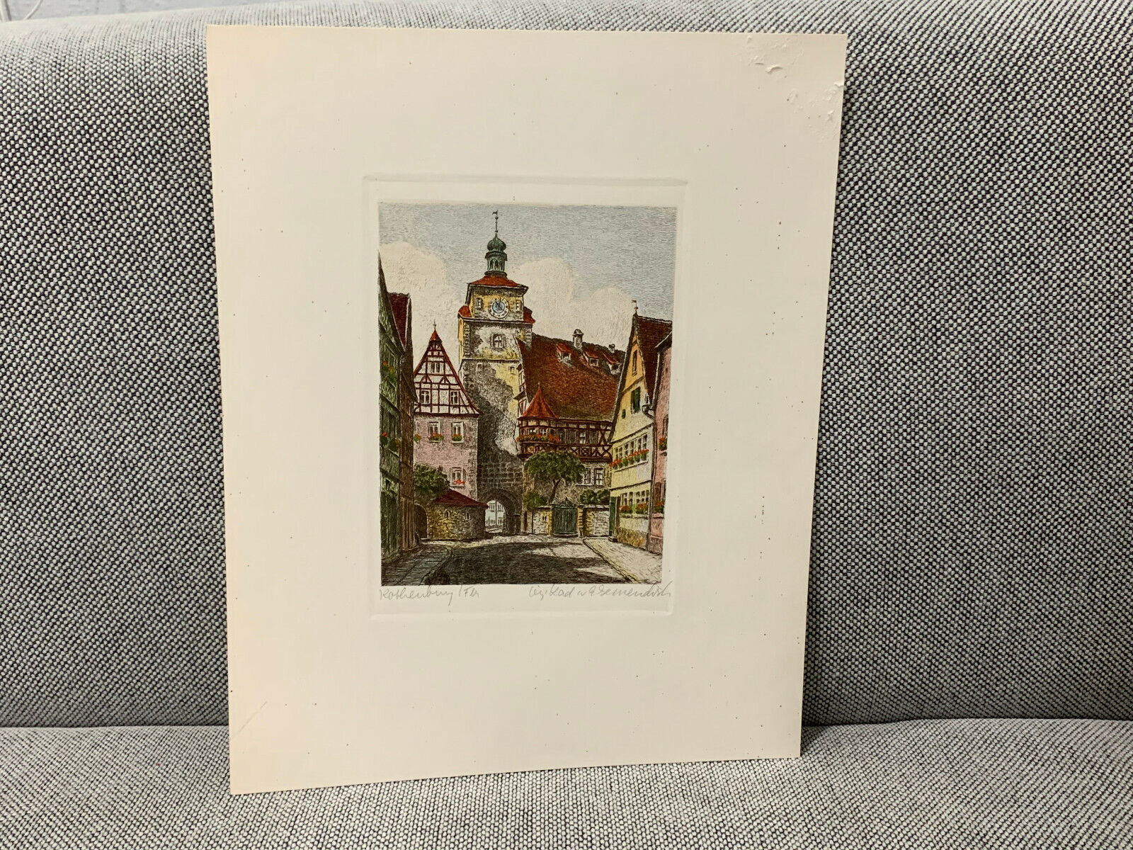 Vintage German Rothenburg Aquatint Etching Print Signed by the Artist