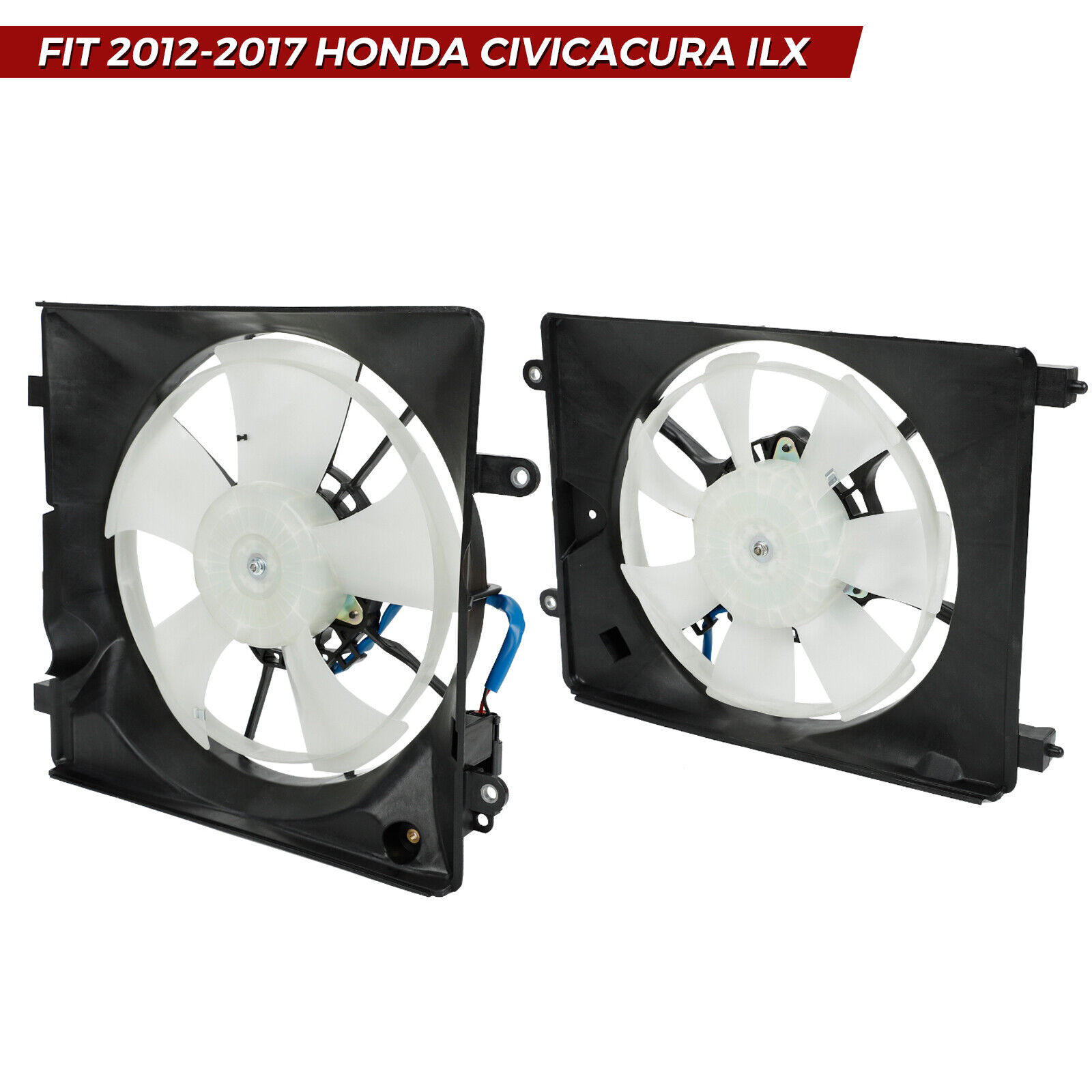 2PCS AC Condenser Radiator Cooling Fan For 2012-2015 Honda Civic 2013-2017 Acura