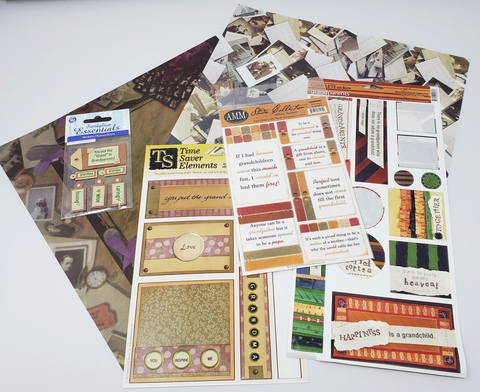 Grandparents Scrapbook Package (2) 12x12 Papers, Dimensional Stickers, & More