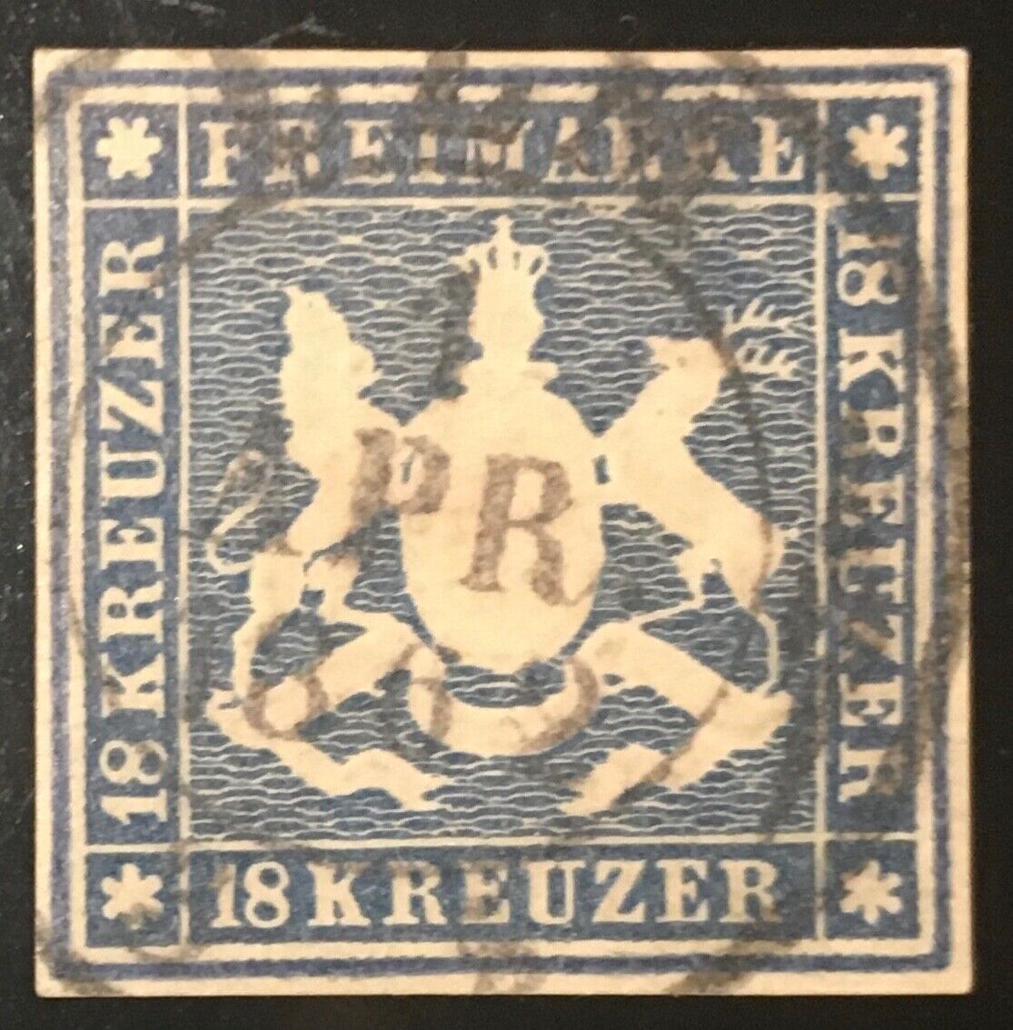 1859 German States Wurttemberg 18 Kr imperforate