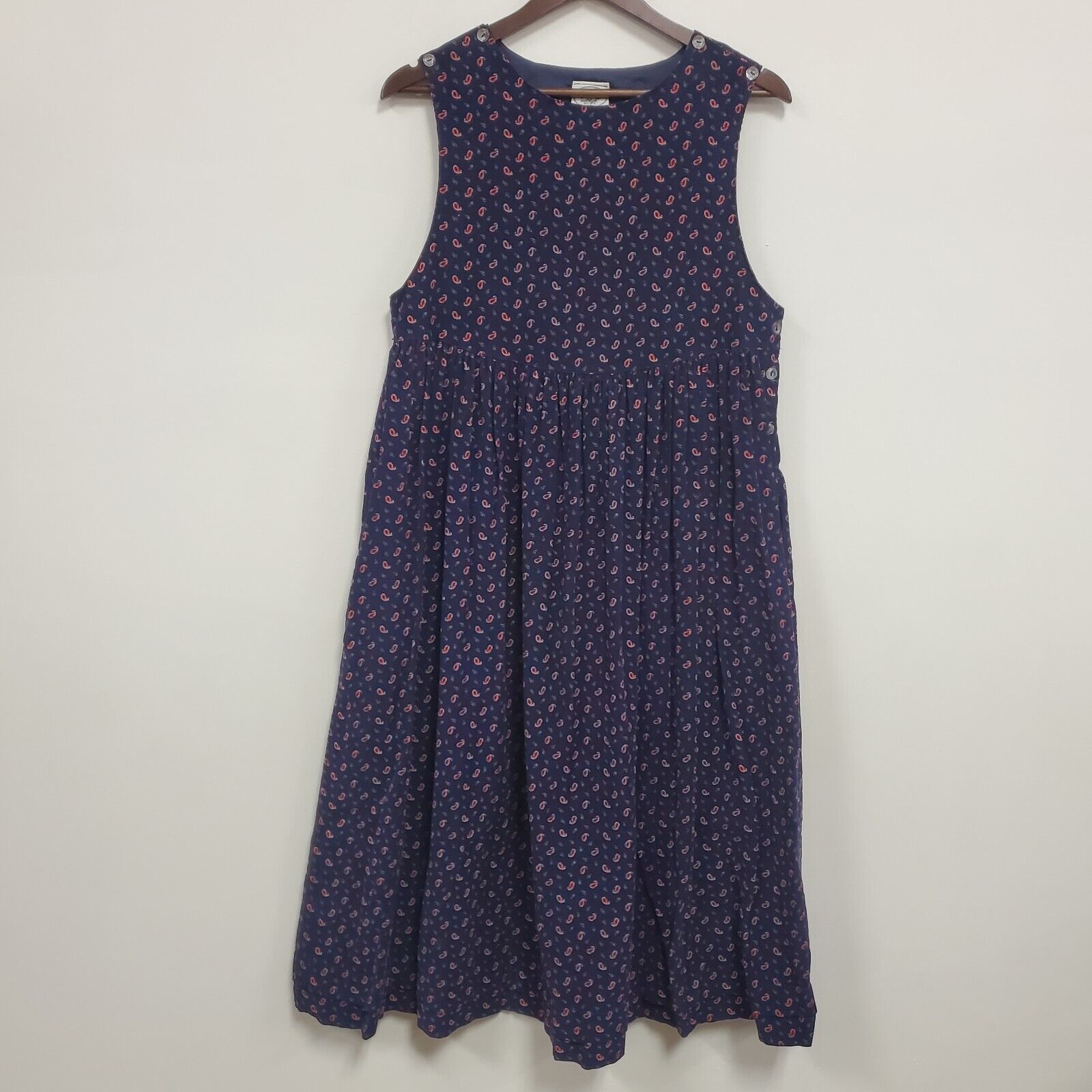 Vintage Laura Ashley Womens Paisley Corduroy Midi Dress Size 10 Blue Sleeveless