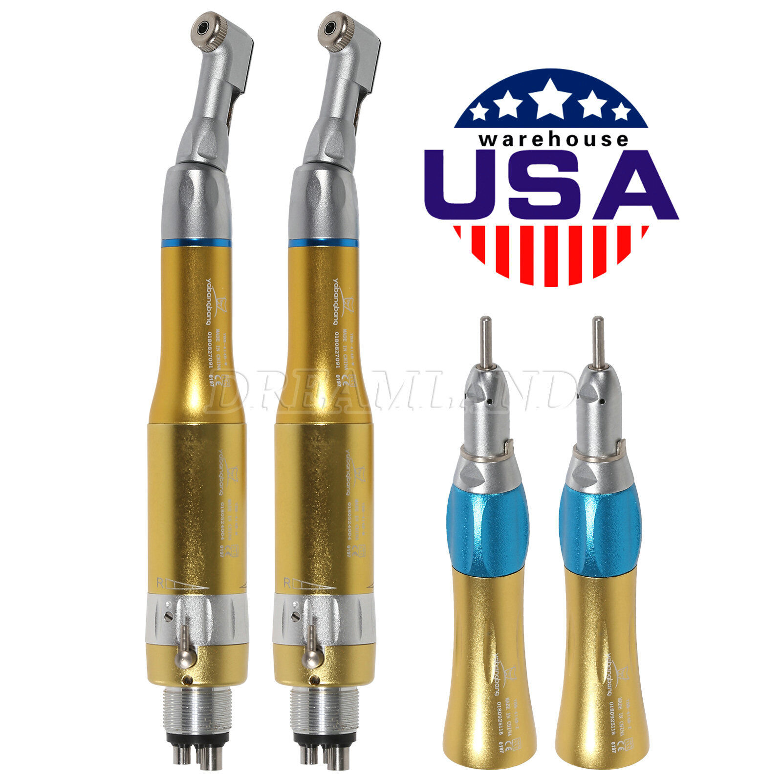 2 kits Dental slow Low Speed Handpiece Contra Angle Straight Nose Cone Air Motor