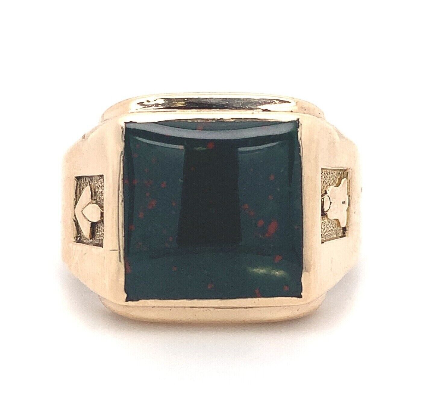 10k Yellow Gold Men\'s Square Genuine Natural Bloodstone Ring Jewelry (#J5676)