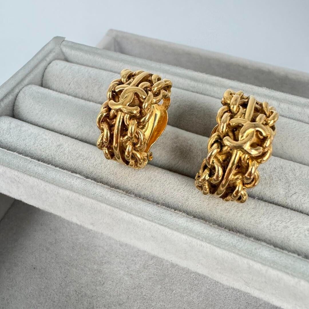 Authentic Chanel earrings vintage Coco mark engraved rare gold Japan 415 260