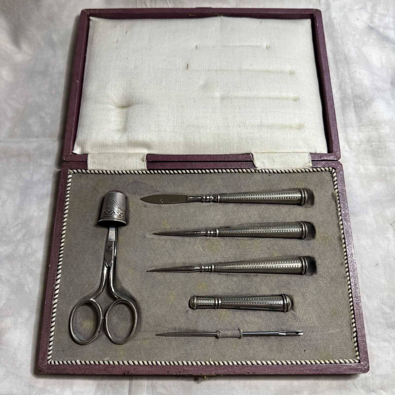 Antique unmarked Silver Embroidery/Sewing Set - probably German c. 1880/90s