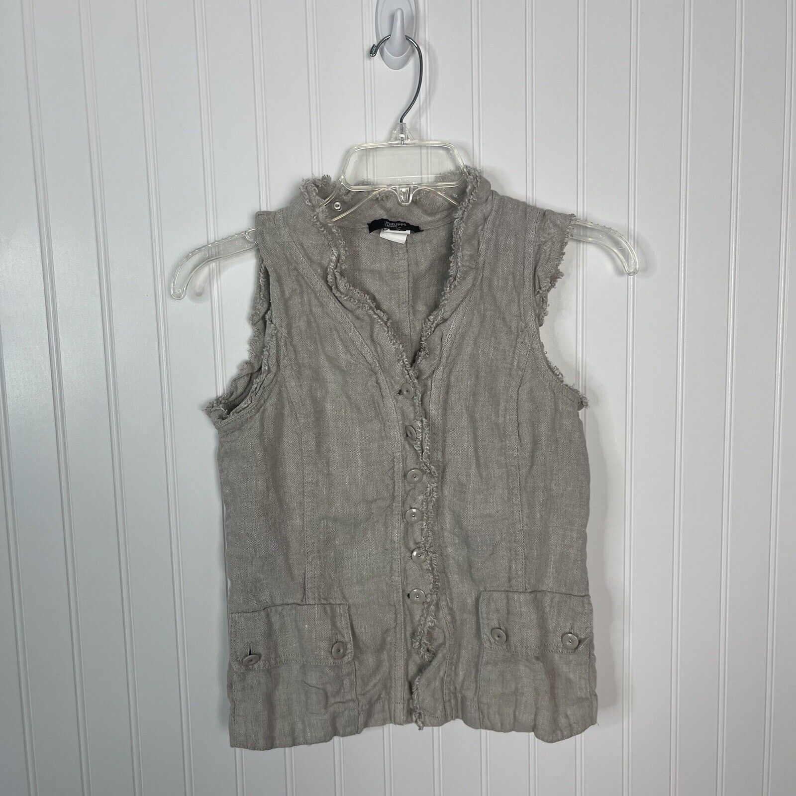 Philippe Adec Vest Sleeveless 6 Women Beige Line casual Button Up