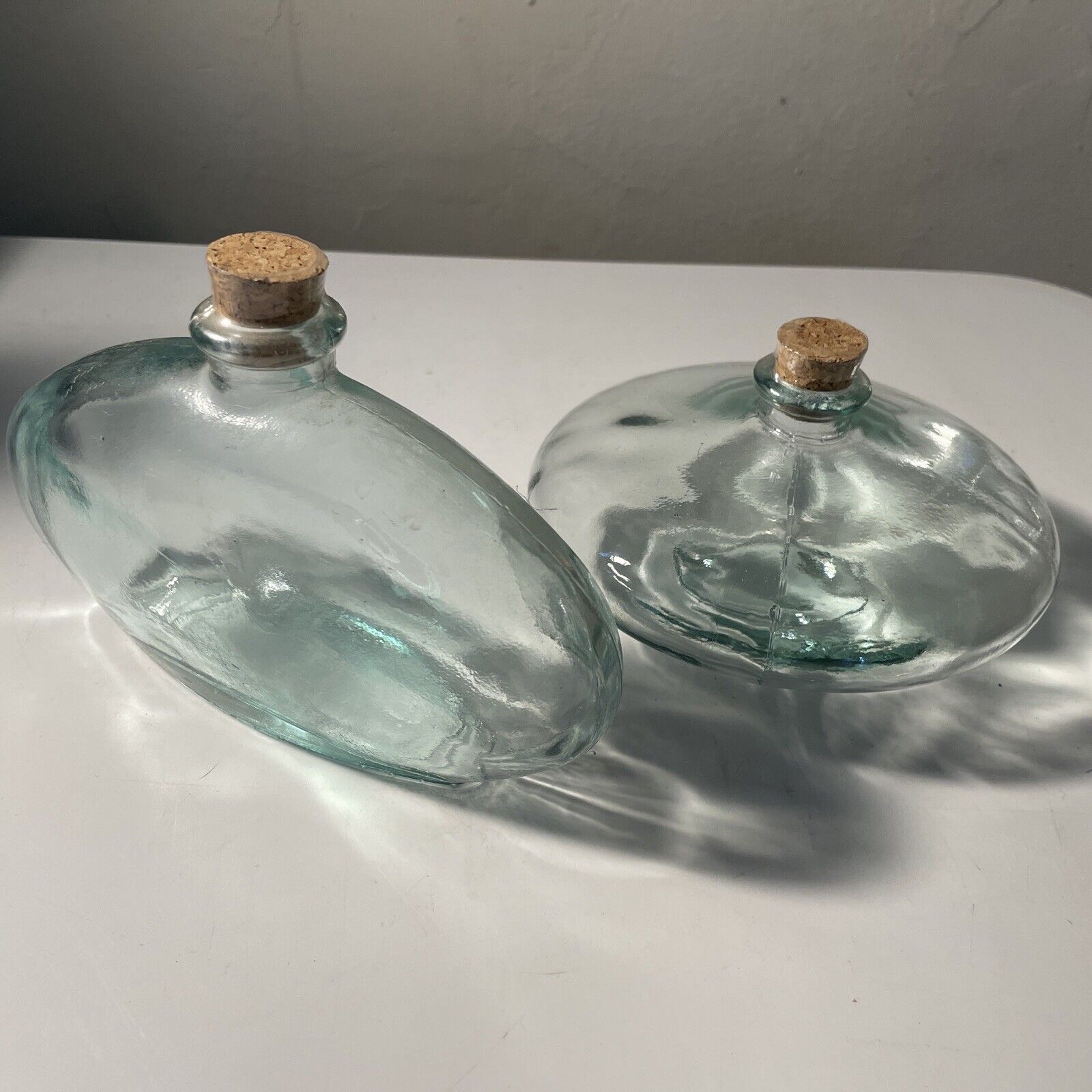 Two Vintage Green Tint Glass With Cork
