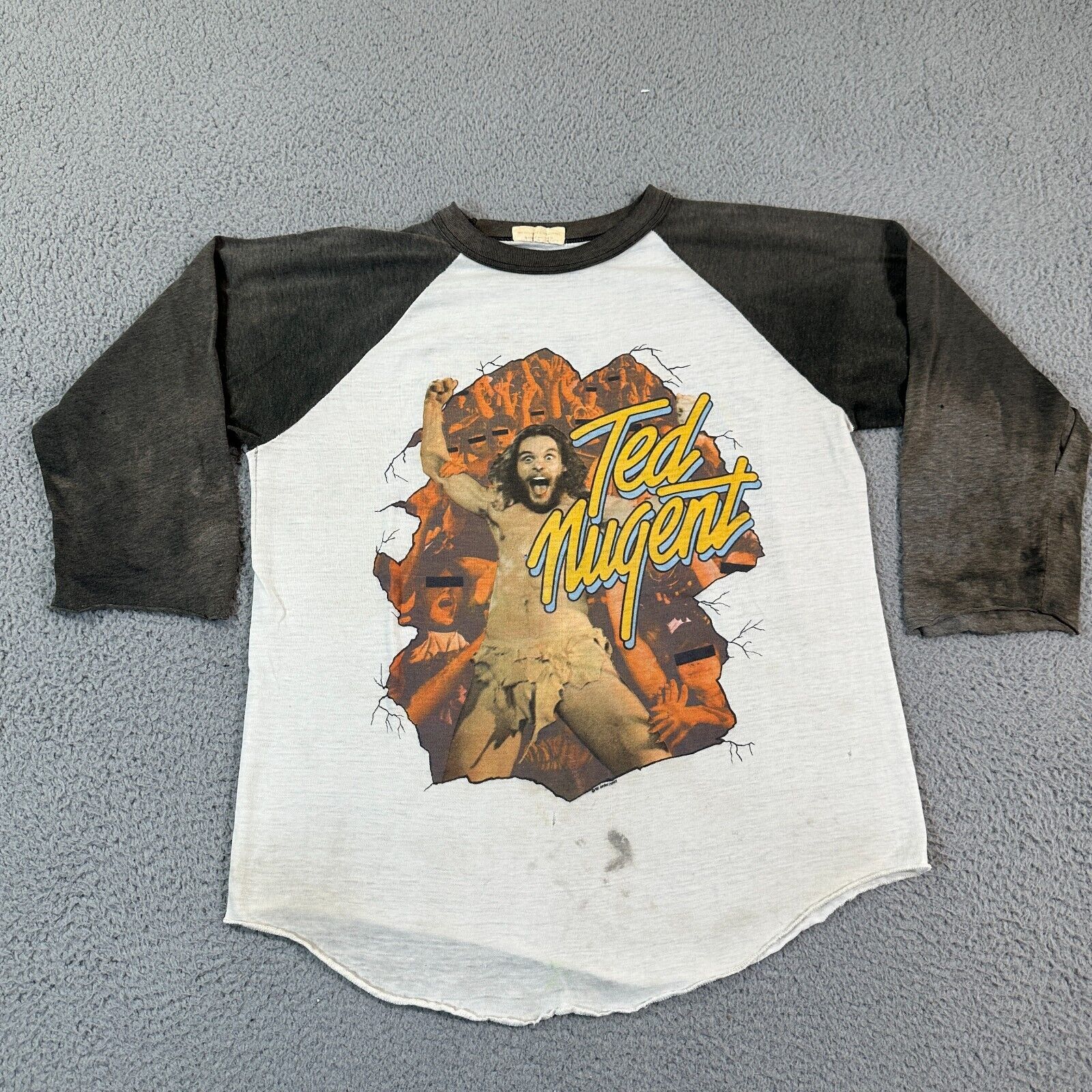 Vintage Ted Nugent 80s Raglan Concert L T Shirt Intensities In 10 Cities 18.5x23