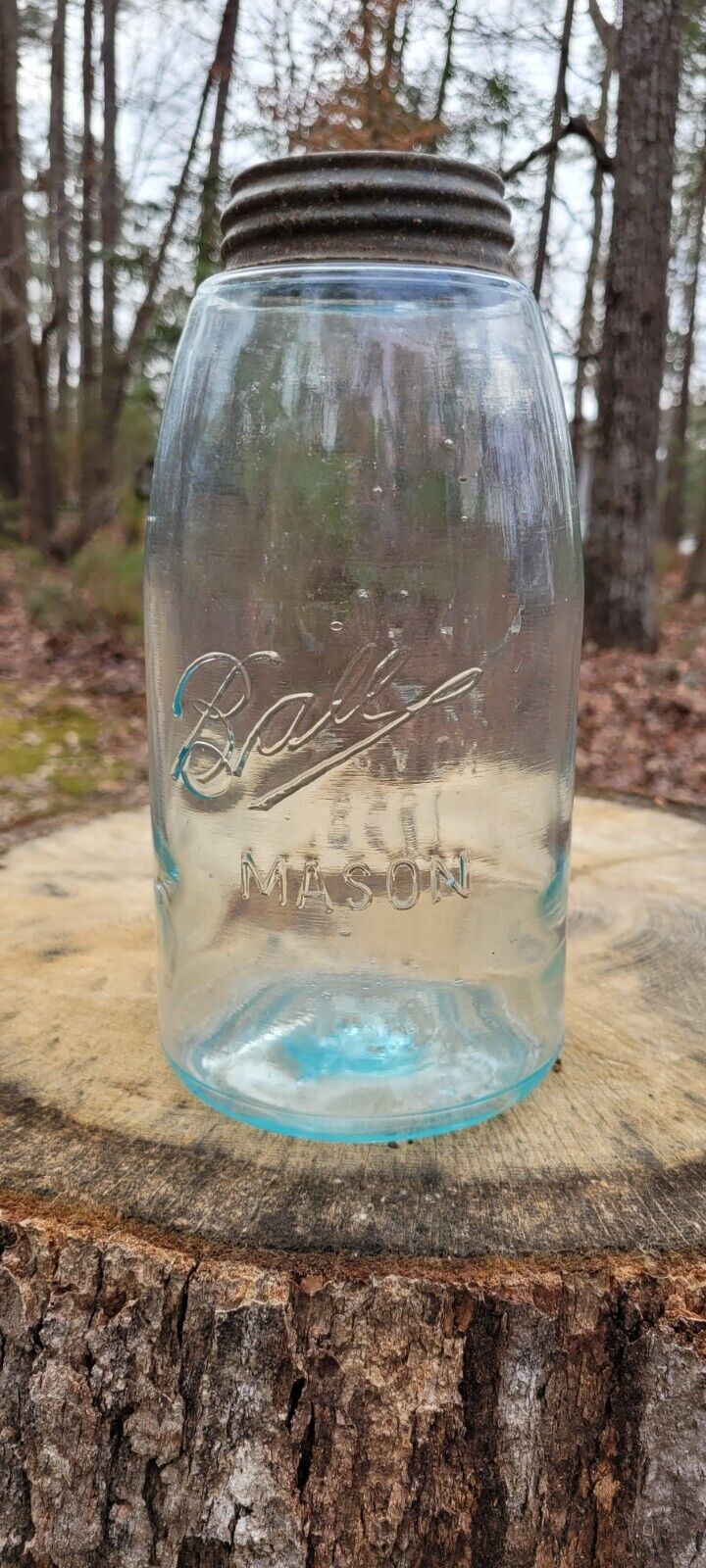 Antique Carolina Blue Ball 3L Mason/Mason\'s Patent 2 Sided Hg Canning Jar