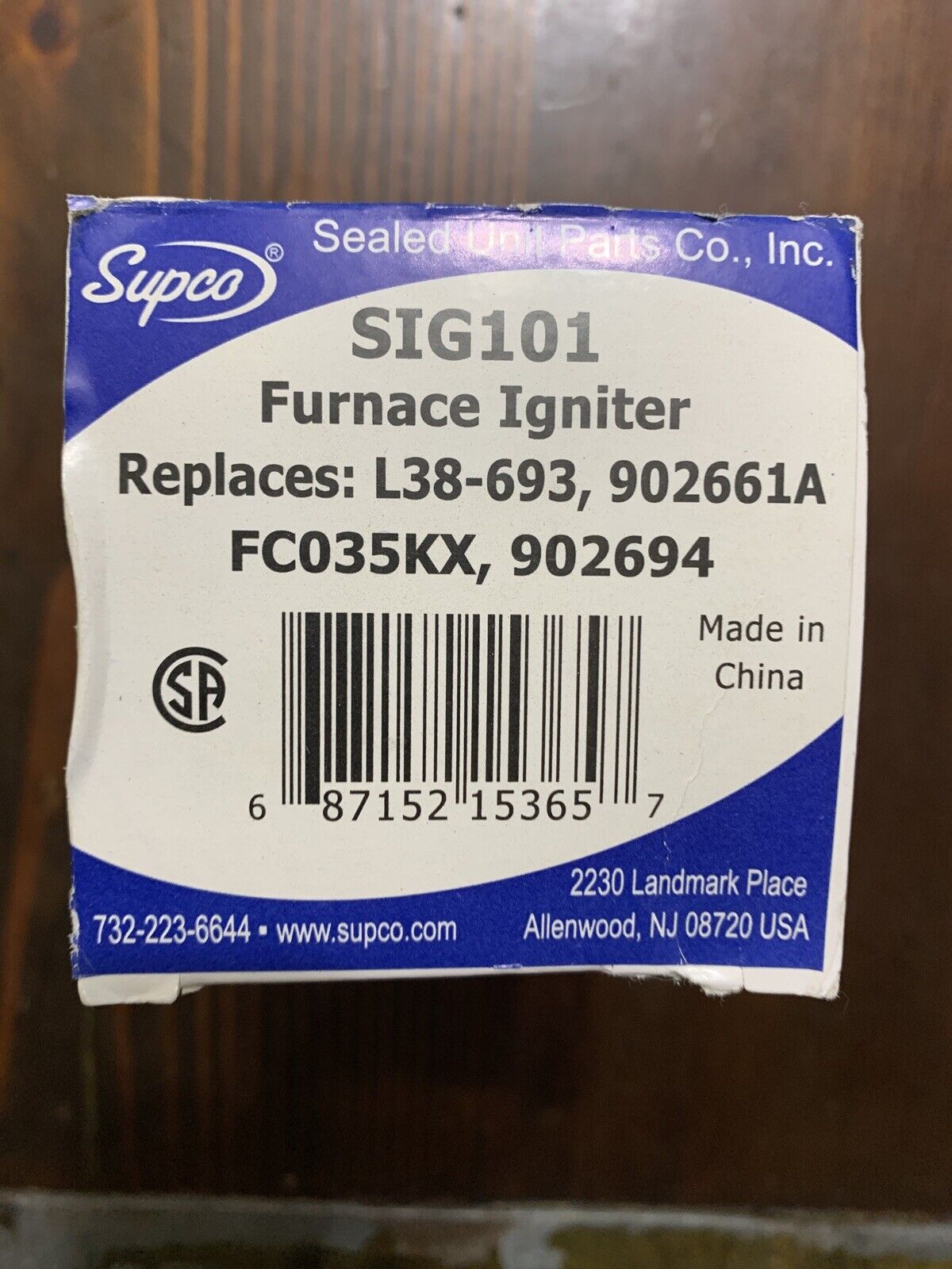 Supco SIG101 Gas Furnace Hot Surface Igniter Nordyne Intertherm Miller 902661