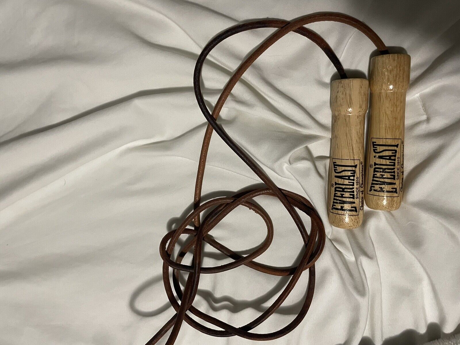 Rare Vintage Everlast Leather Jump Rope With Wood Handles