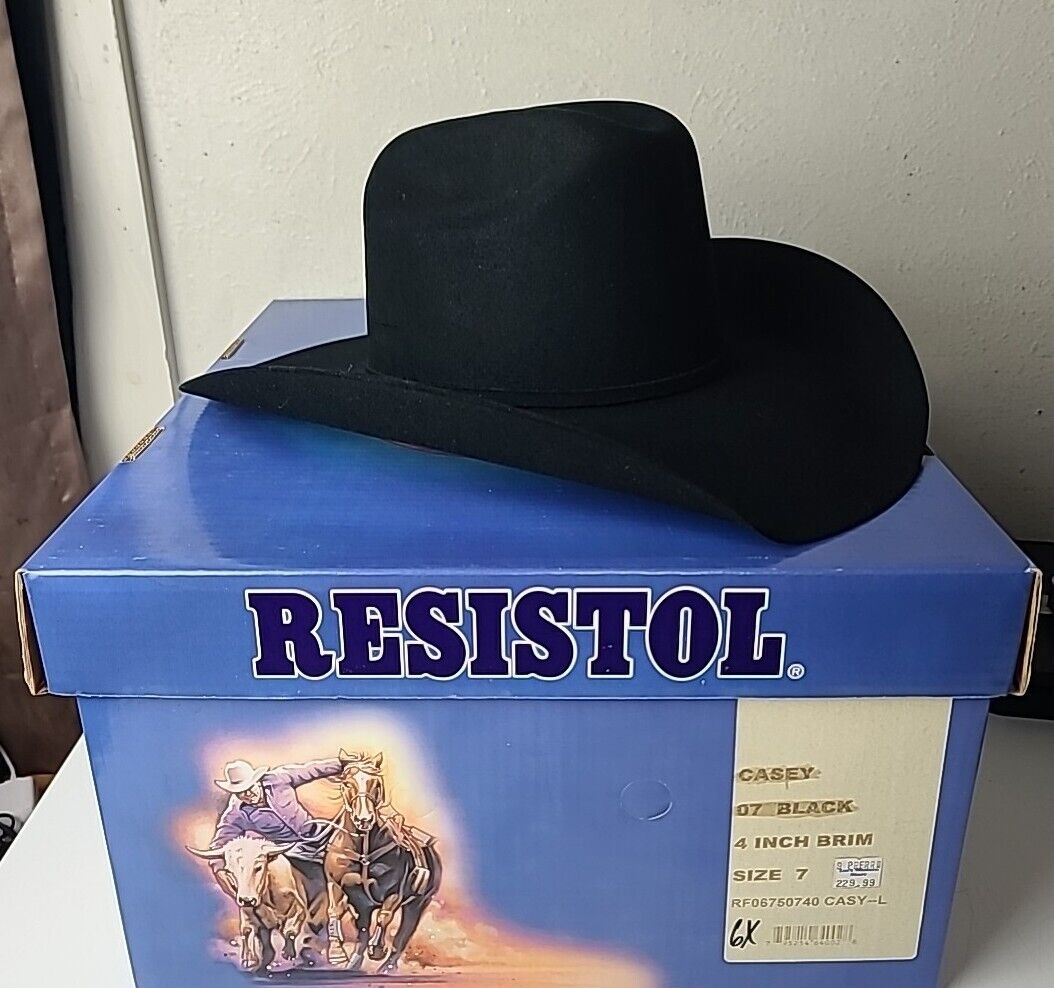 Vintage Resistol Casey 07 Black 6X Beaver Cowboy Hat Mens Size 7 LO 4\
