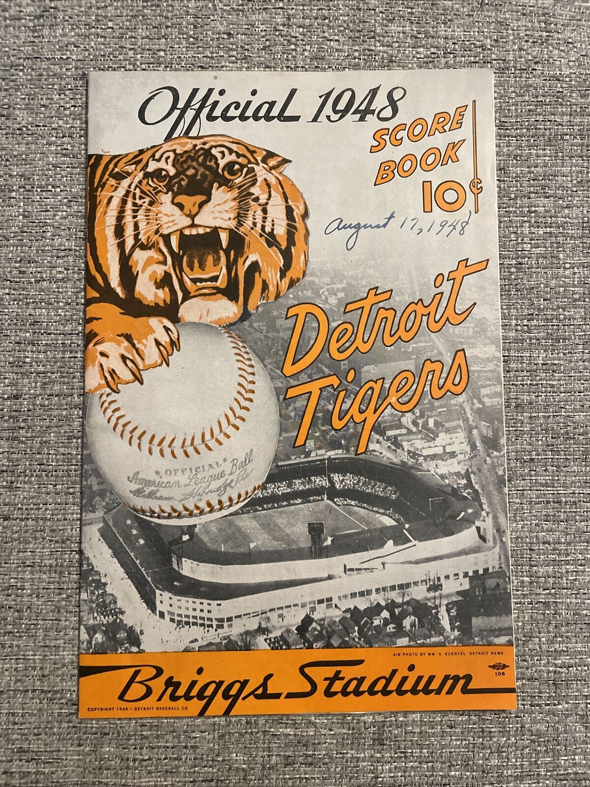 1948 Briggs Stadium Detroit Tigers Scorebook Detroit vs. Chicago