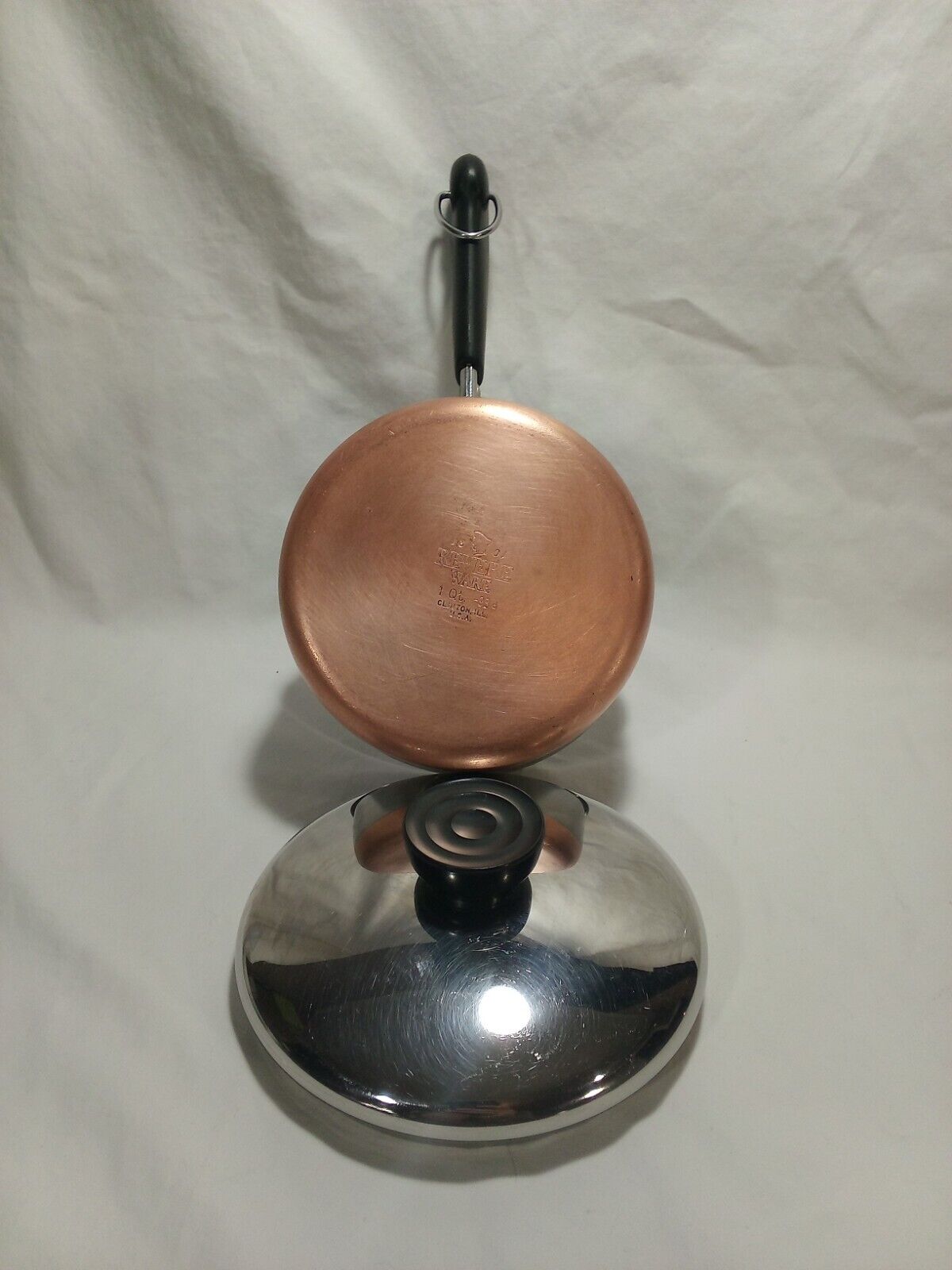 Vintage 1801 Revere Ware 1 Qt Copper Bottom Saucepan Pot W/Lid Clinton, ILL USA