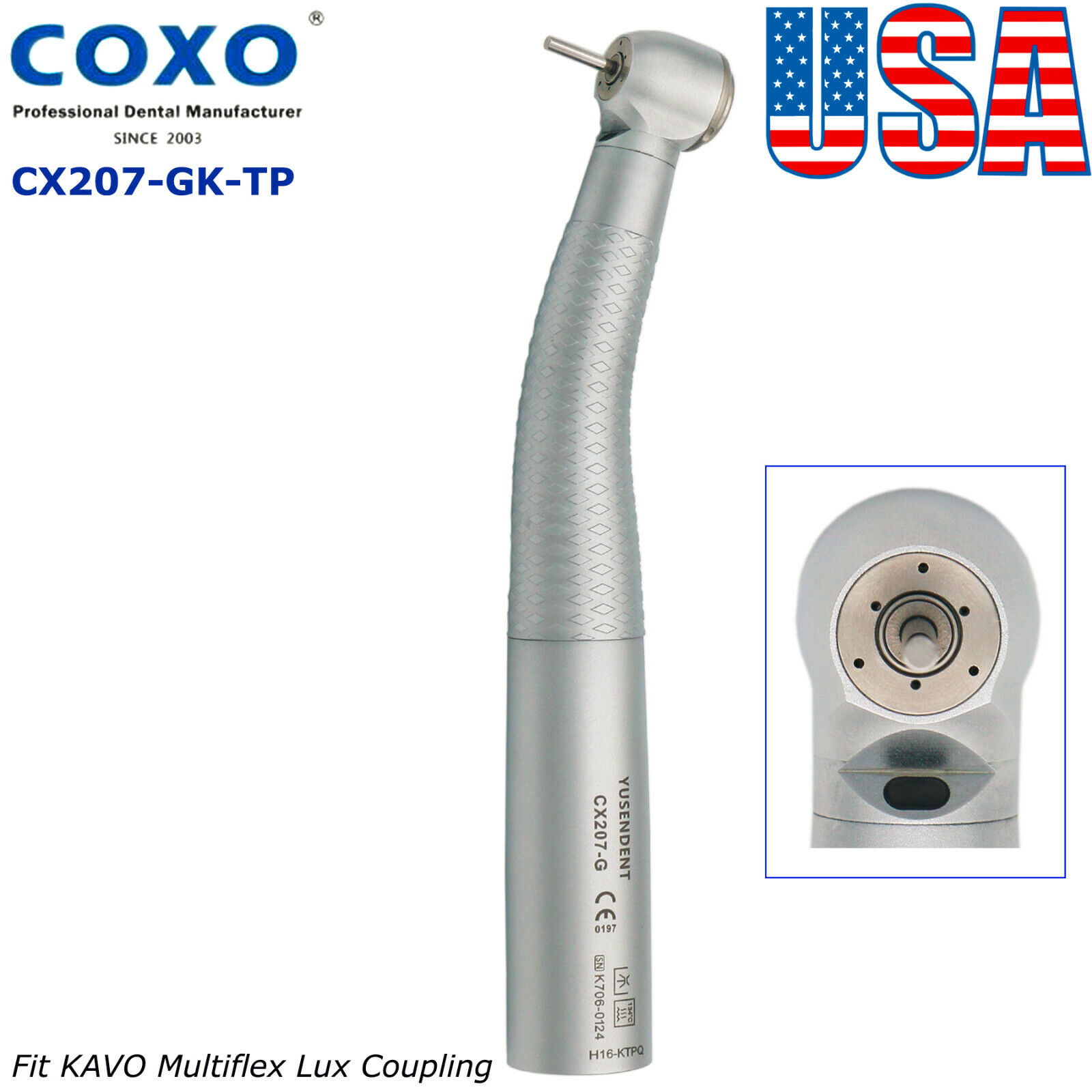 USA COXO Dental High Speed Handpiece LED Self Power Fiber Optic 45° Fit KAVO NSK