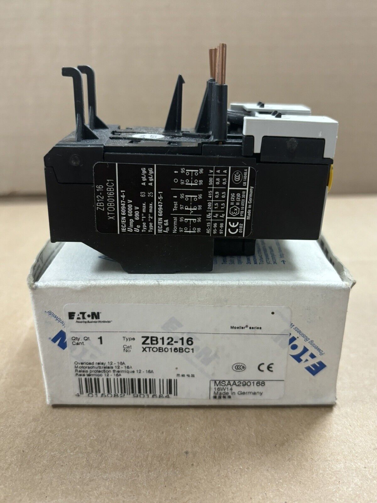 XTOB016BC1 Overload Relay, 12-16A, Thermal Overload  ZB32-16 Eaton ZB12-16
