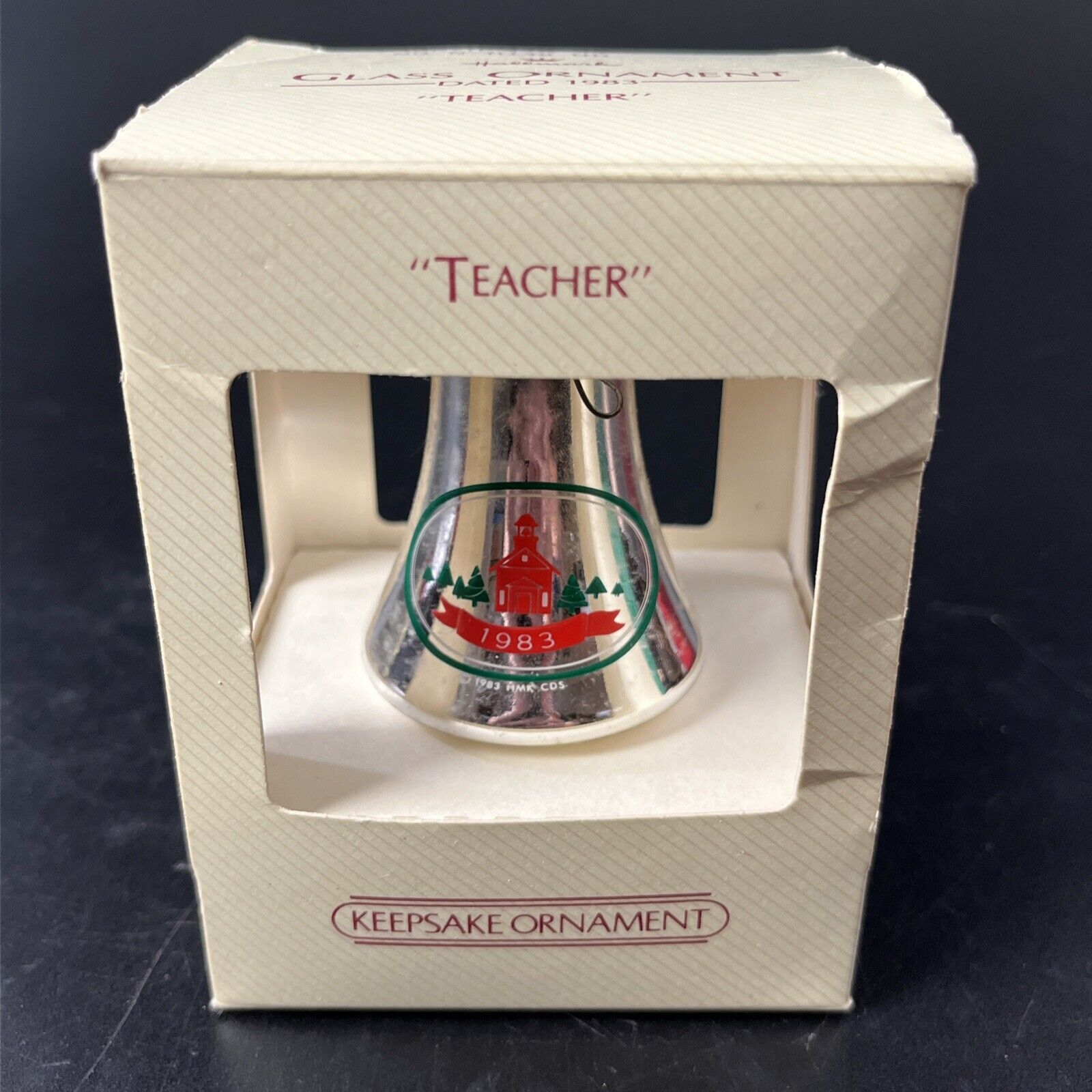 Hallmark 1983 Special Teacher Silver Bell Glass Keepsake Ornament Love VIntage