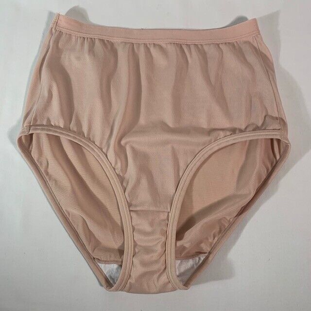 Pretty Warner\'s Beige Nylon Blend High-Cut Panties with Satin Waist Size 7