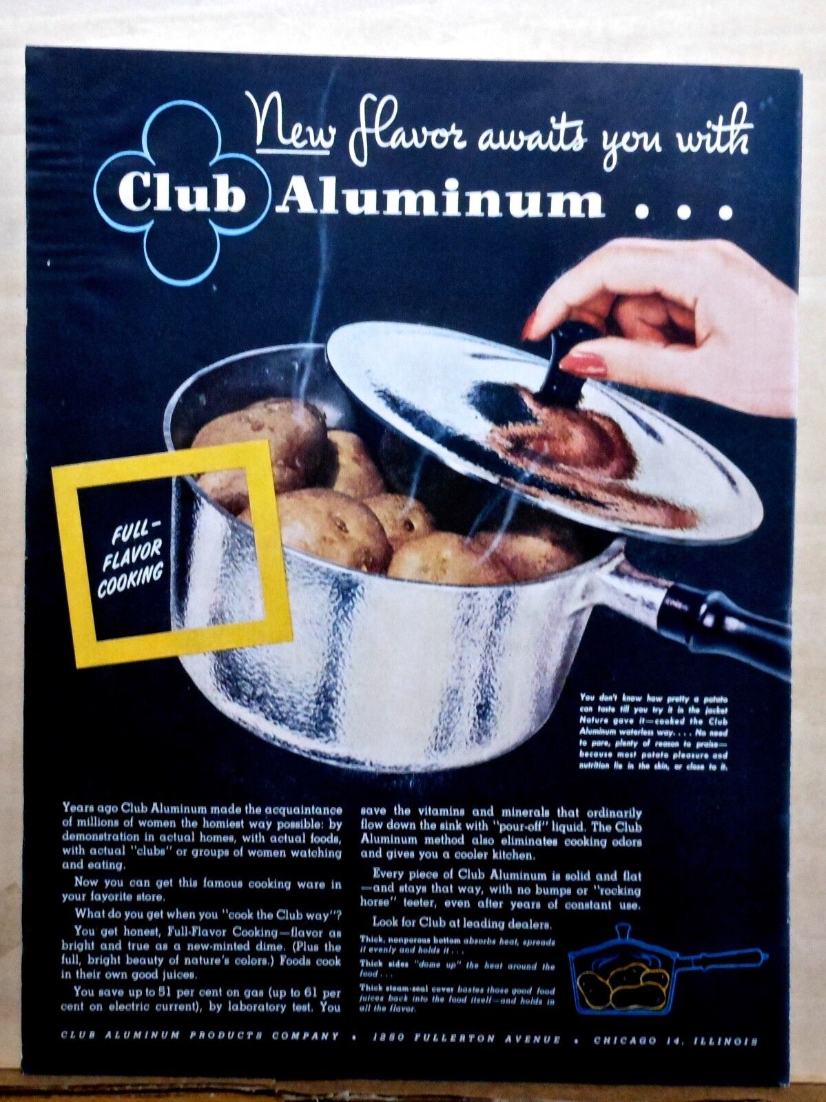 1946 magazine ad for Club Aluminum Cookware - New Flavor Awaits You, Hammercraft
