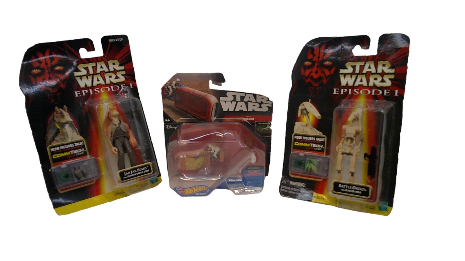 Vintage Star Wars Episode 1 Action Figures and Hot Wheels 3 Pack New In Box