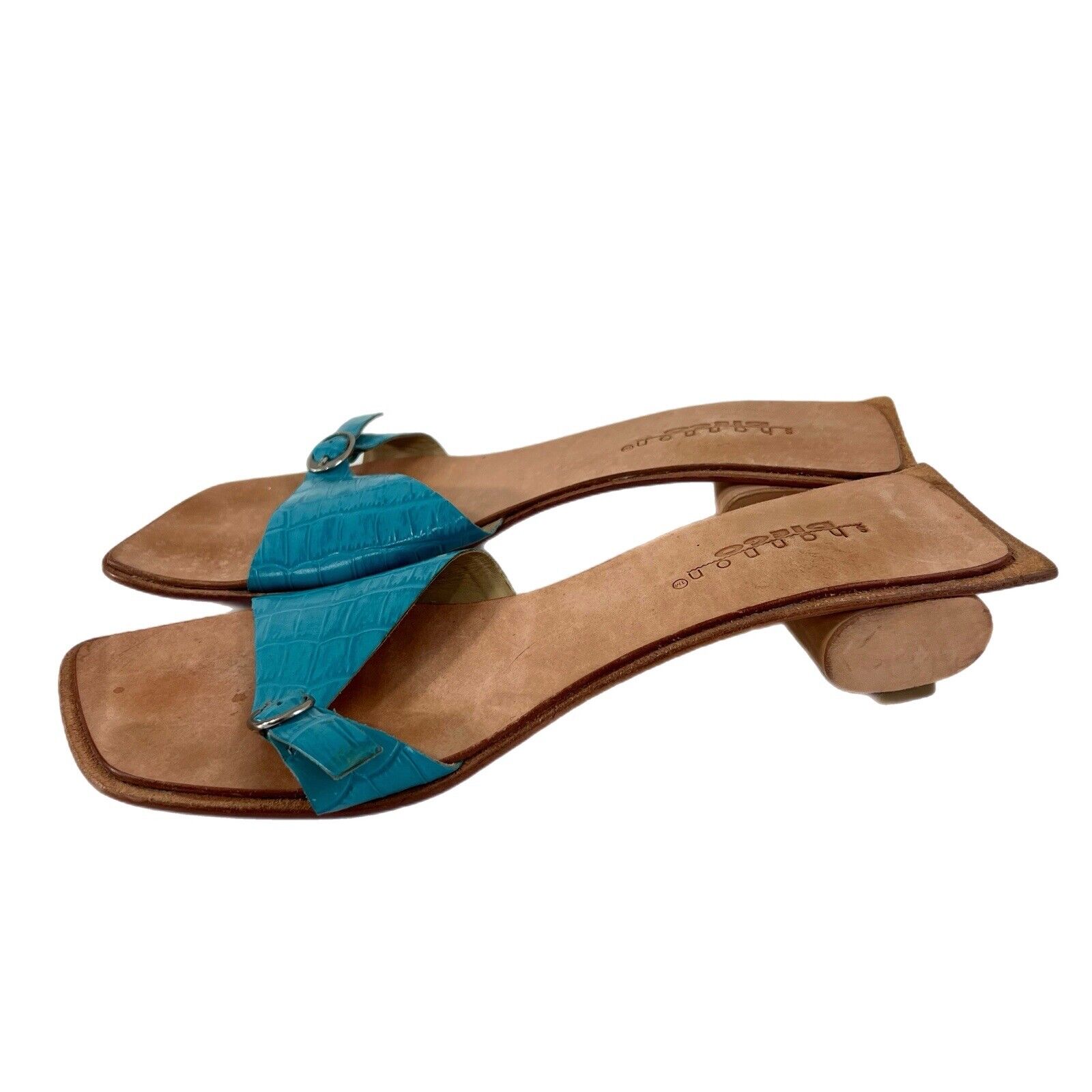 Vintage Shannon Diego AMY Slide Sandals Size 10 Blue Unique Heel Y2K