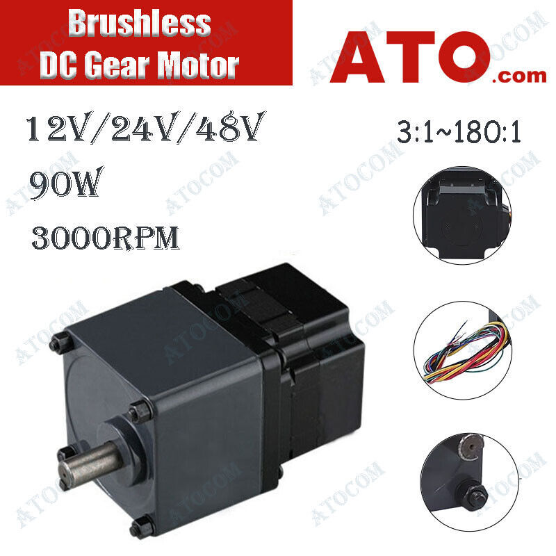 ATO Brushless DC Motor 12-48V 3000RPM 90W High Torque Speed Reduction Motor