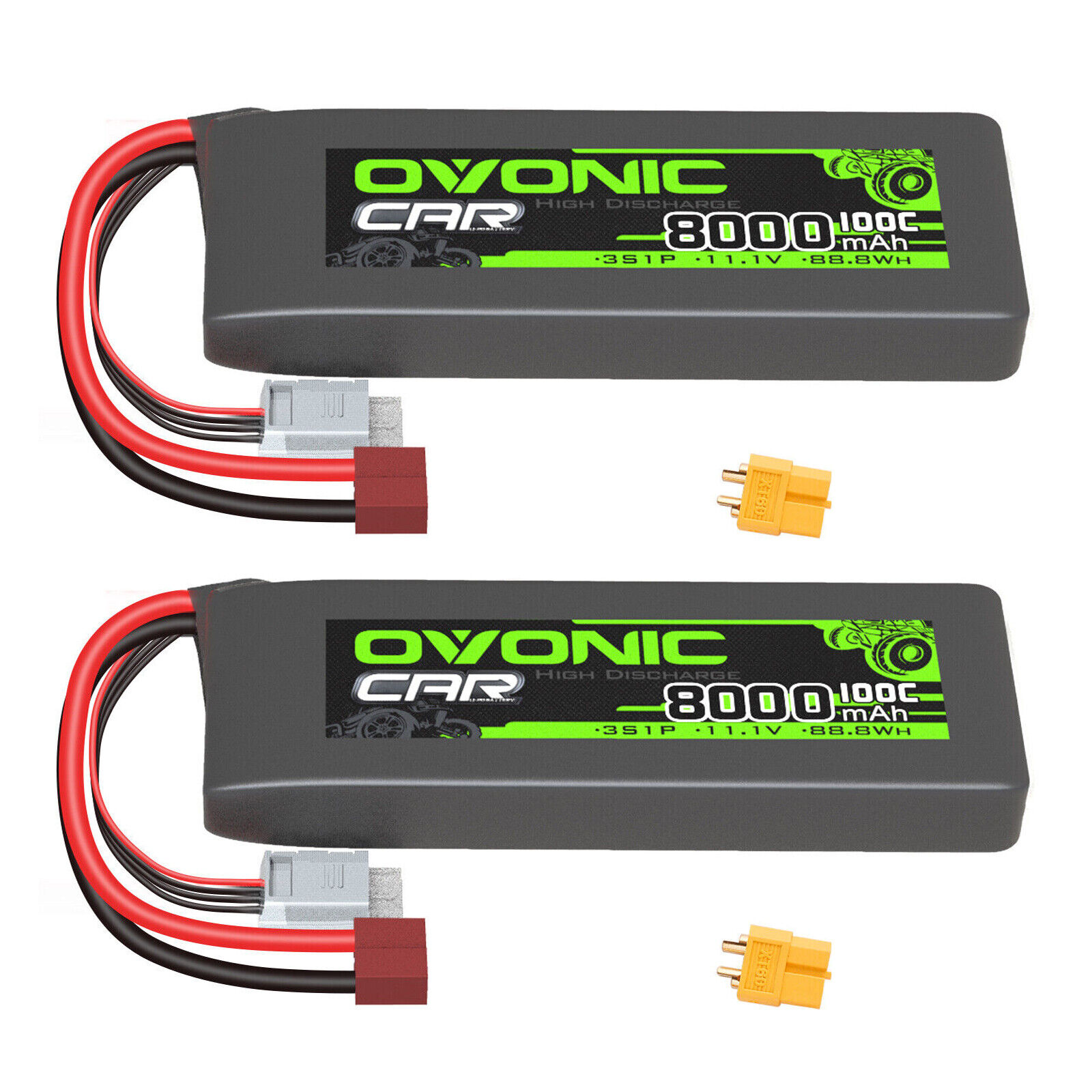 2X Ovonic 8000mAh 100C 3S LiPo Battery 11.1V for 1/8 1/10 RC Car Deans & XT60