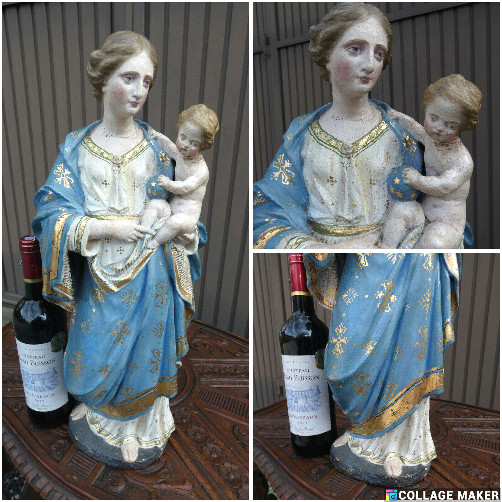 Antique 1800s Gorgeous terracotta Madonna child statue figurine rare