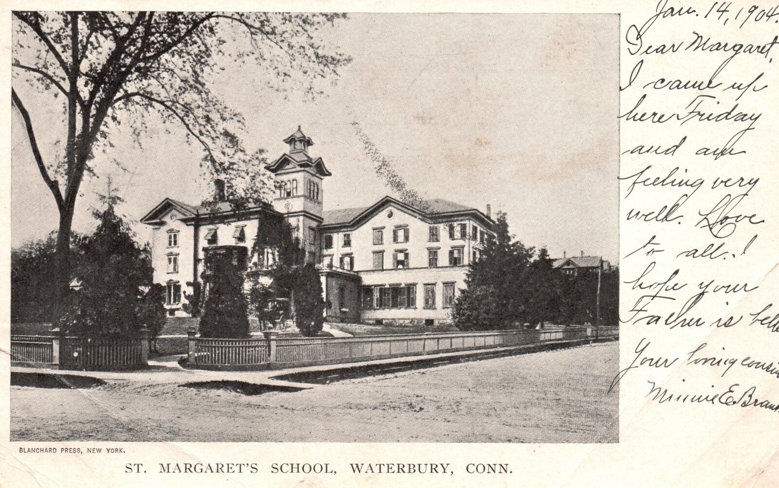 Vintage Postcard 1905 Saint Margaret's School Building Waterbury Connecticut CT