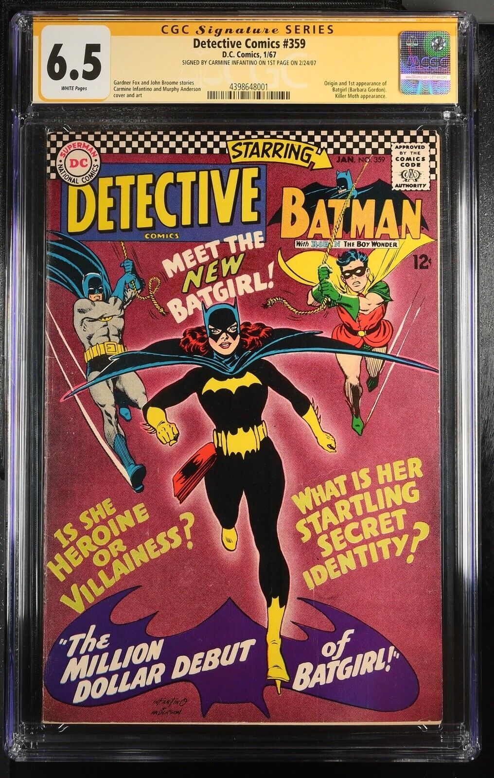 Detective Comics #359 (1967) CGC 6.5 Signed Carmine Infantino 1st App Batgirl WP