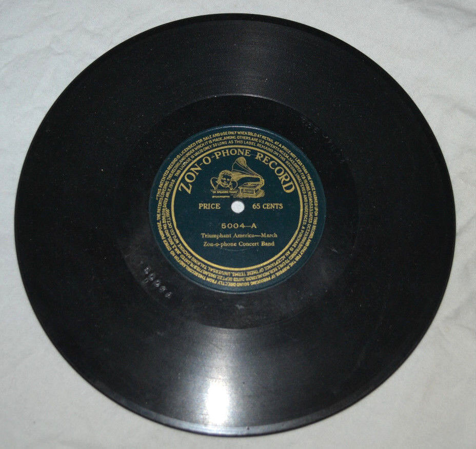 78 rpm Zon-o-phone Concert Band Triumphant America March My Maryland #5004  1908