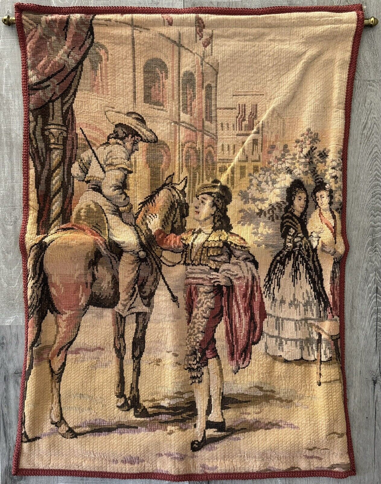 Vintage Belgium Woven Tapestry Victorian scene  34\
