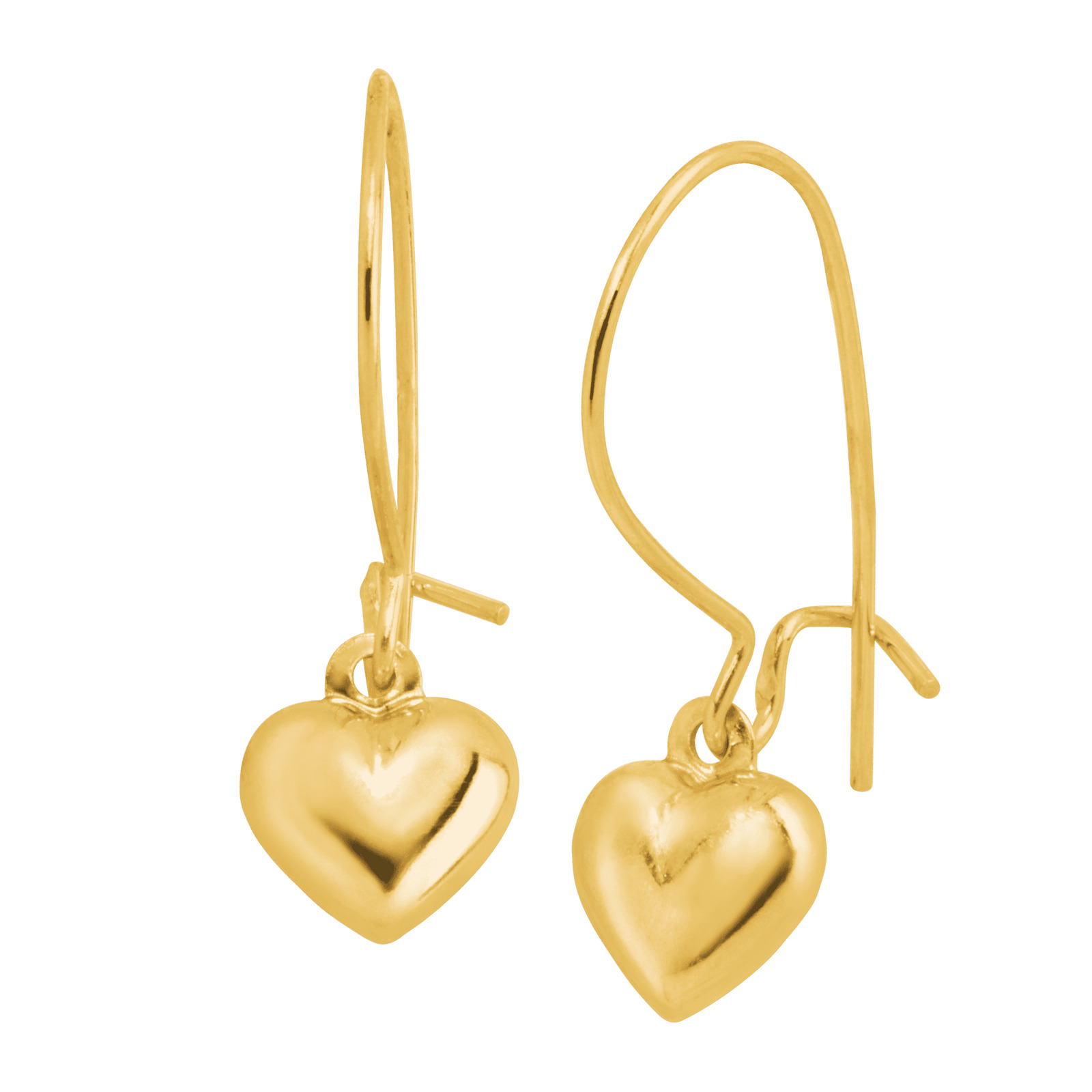 Eternity Gold Puffed Heart Drop Earrings in 14K Yellow Gold