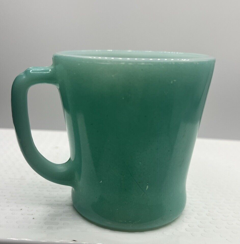 Vintage Fire King Oven Ware Made in USA Turquoise D Handle Mug Cup