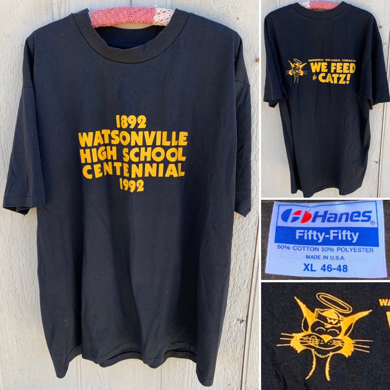 Vintage 1892 Watsonville High School Centennial 1992 We Feed The Catz T Shirt XL