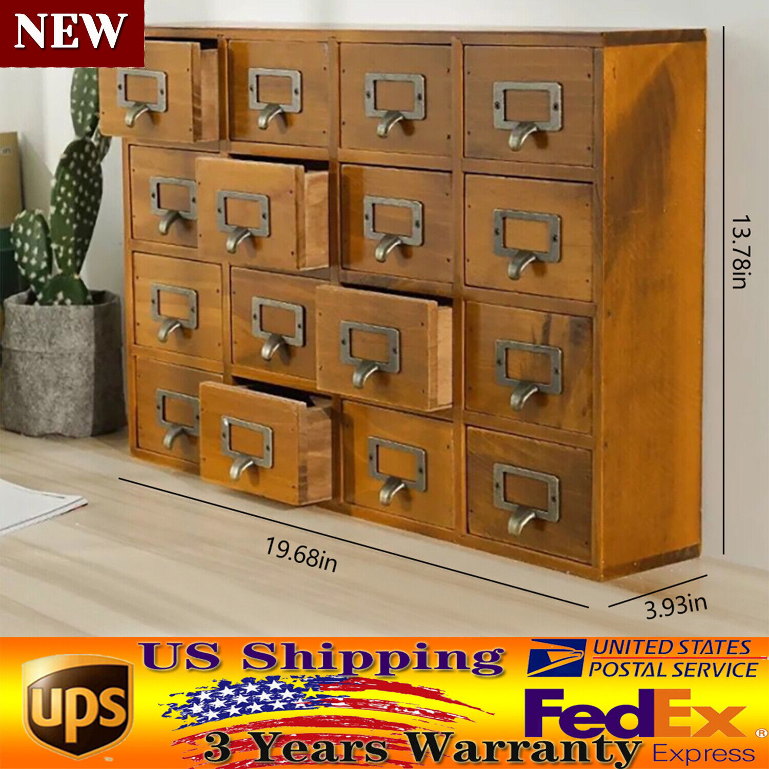 16 Drawers Wooden Desk Drawer Organizer Apothecary Craft Cabinet Supplies Rustic