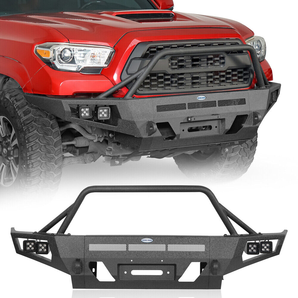 Black Steel Front Bumper w/Winch Plate & Led Lights for Toyota Tacoma 2016-2023