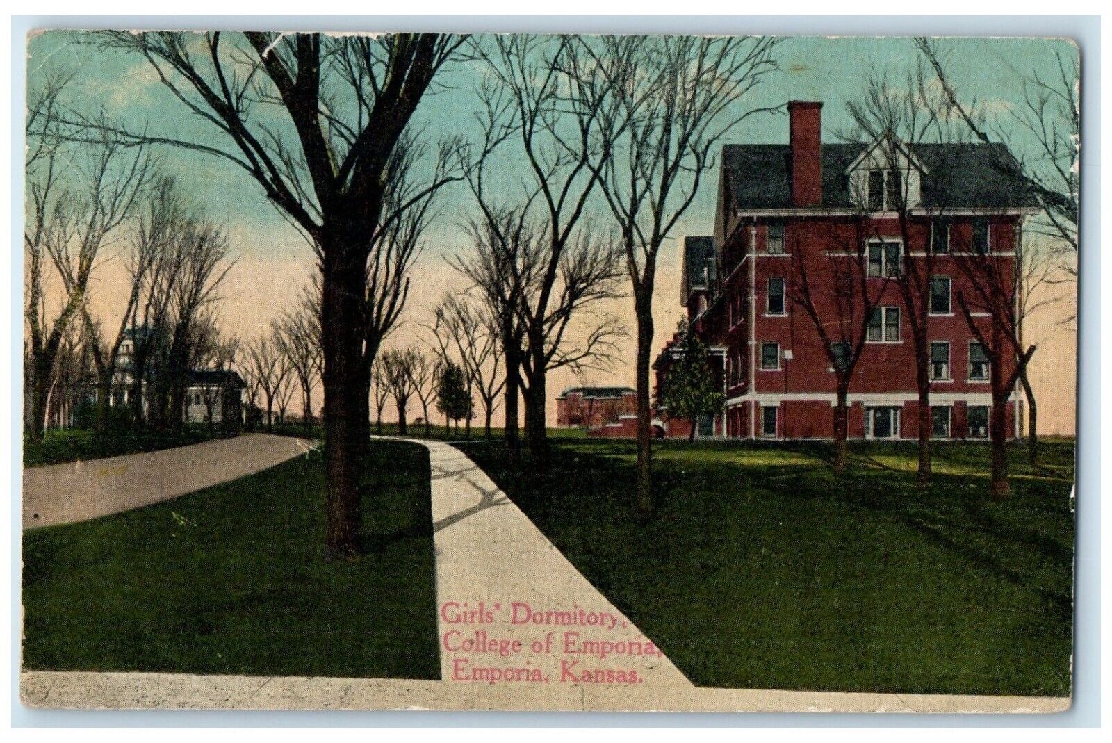 1916 Girls Dormitory College Emporia Building Emporia Kansas KS Vintage Postcard