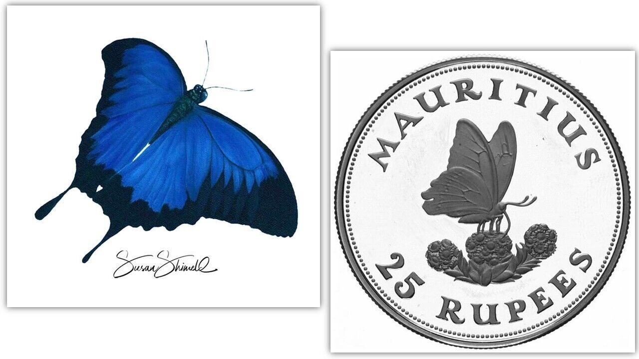 Mauritius 25 Rupees 1975 Blue swallowtail Silver Coin