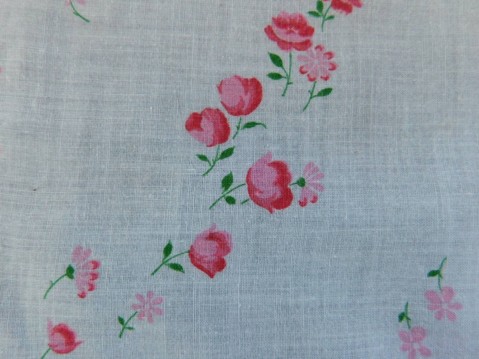 Sweet Vintage White Hankie with Pink Flowers All Over H307