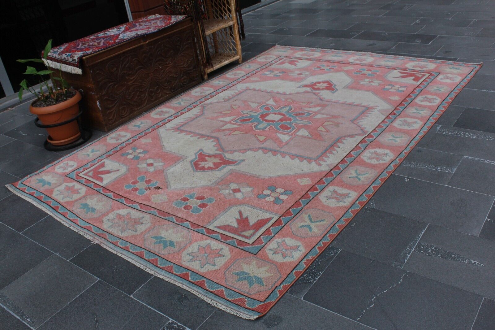 Handmade large rug, Turkish vintage rug, Diningroom rug, 6 x 9.2 ft MBZ2682