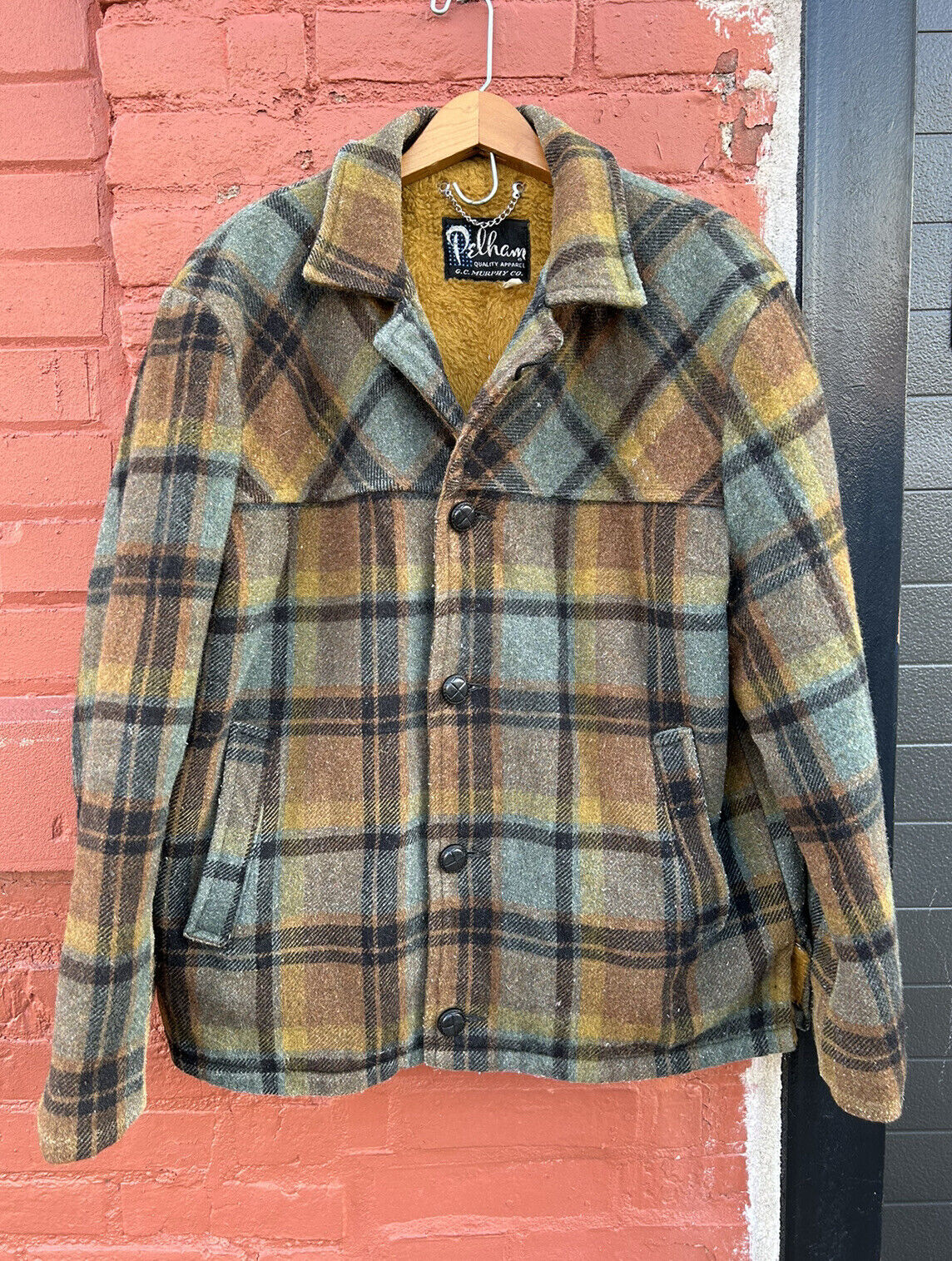 Vintage Pelham Blanket Coat Jacket Mens 42 Brown Plaid Heavy thick Wool