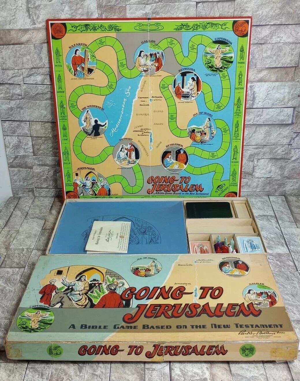 Going To Jerusalem Vintage 1955 Parker Brothers Bible Board Game (Not Complete)
